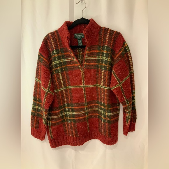 Lauren Ralph Lauren exclusively knit 100% wool petite small zip sweater vintage - Picture 1 of 7